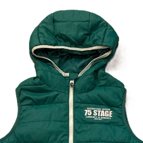 Zara Boys Green Puffer Vest Hooded Quilted Jacket Size 7/8 Down Filled - Picture 6 of 11